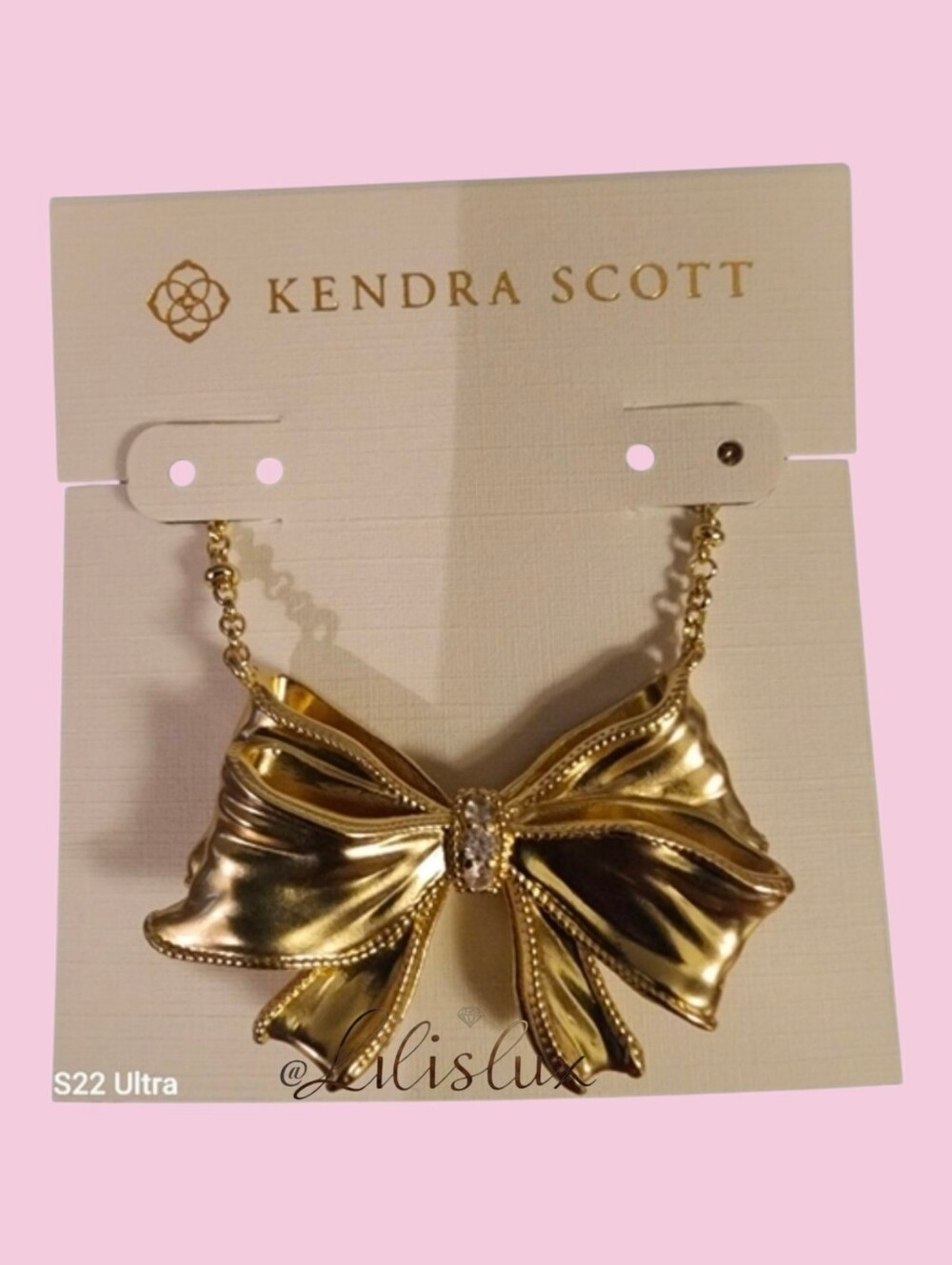 LoveShackFancy ×Kendra Scott Gold Bow With Crystal Necklace Rare Discontinued!